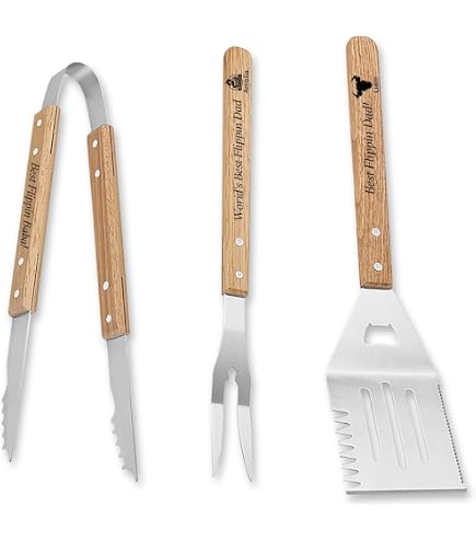 Haooryx Lot 3 Outils Barbecue Père - Pince, Fourchette, Spatule Inox "Best Papa Ever" - Cadeau Fête Des Pères