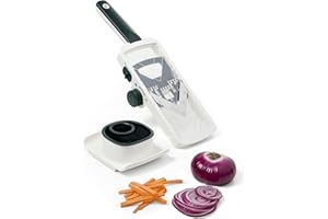 Starfrit PRO Handheld Slicer with V-Blade and Retractable Julienne Blades, Adjustable 1mm/2mm/3.5mm Thickness, Manual Food Sl