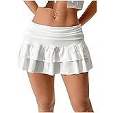 Verdusa Women's Ruffle Layered Mini Skirts Fold Over Flared Flowy Y2K Skirt with Shorts Underneath Summer Vacation Outfits
