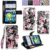Cellularvilla Wallet Case For ZTE Grand X Max Z787 Pu Leather Wallet Card Flip Open Pocket Case Cover Pouch (Black Pink Flower)