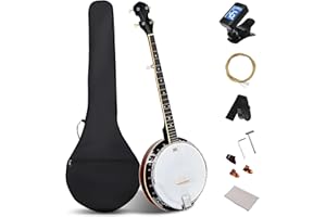 Goplus 5-String Banjo, 39" Full Size Banjo Set w/Remo Drumhead, Sapele Resonator, 24 Brackets & Geared 5th Tuner, Beginner Kit w/Open or Closed Back, Digital Tuner, Strap, Gig Bag, Wrenches