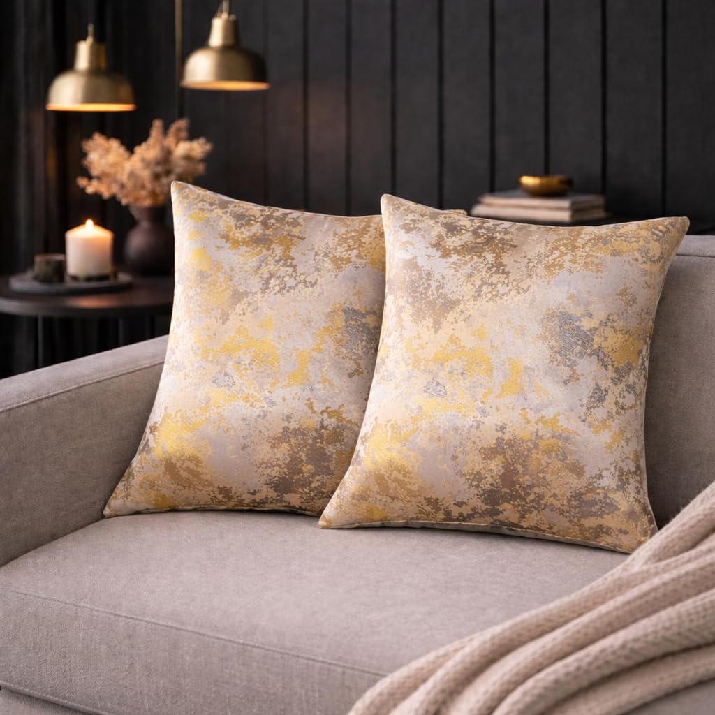 Home Fashion Jacquard Decorative Cushion Cover Kiran, Gold, 50 x 50 cm