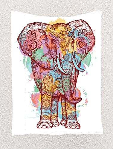 Creative art elephant and color splashing symbolic meditation Paisley Seamlessly Decorated, Bedroom Living Room Tapryry Dormitory Wall (60 x 80 inches, )