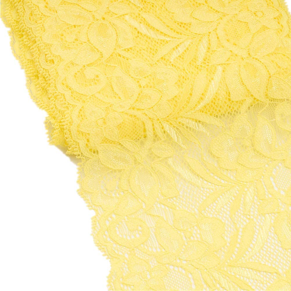 5 Yards Floral Lace Ribbon Stretch Tulle Lace Trim Elastic Webbing Fabric Width 15cm for DIY Jewelry Making Craft Clothes Accessories Gift Wrapping Wedding Party Decoration (Yellow)