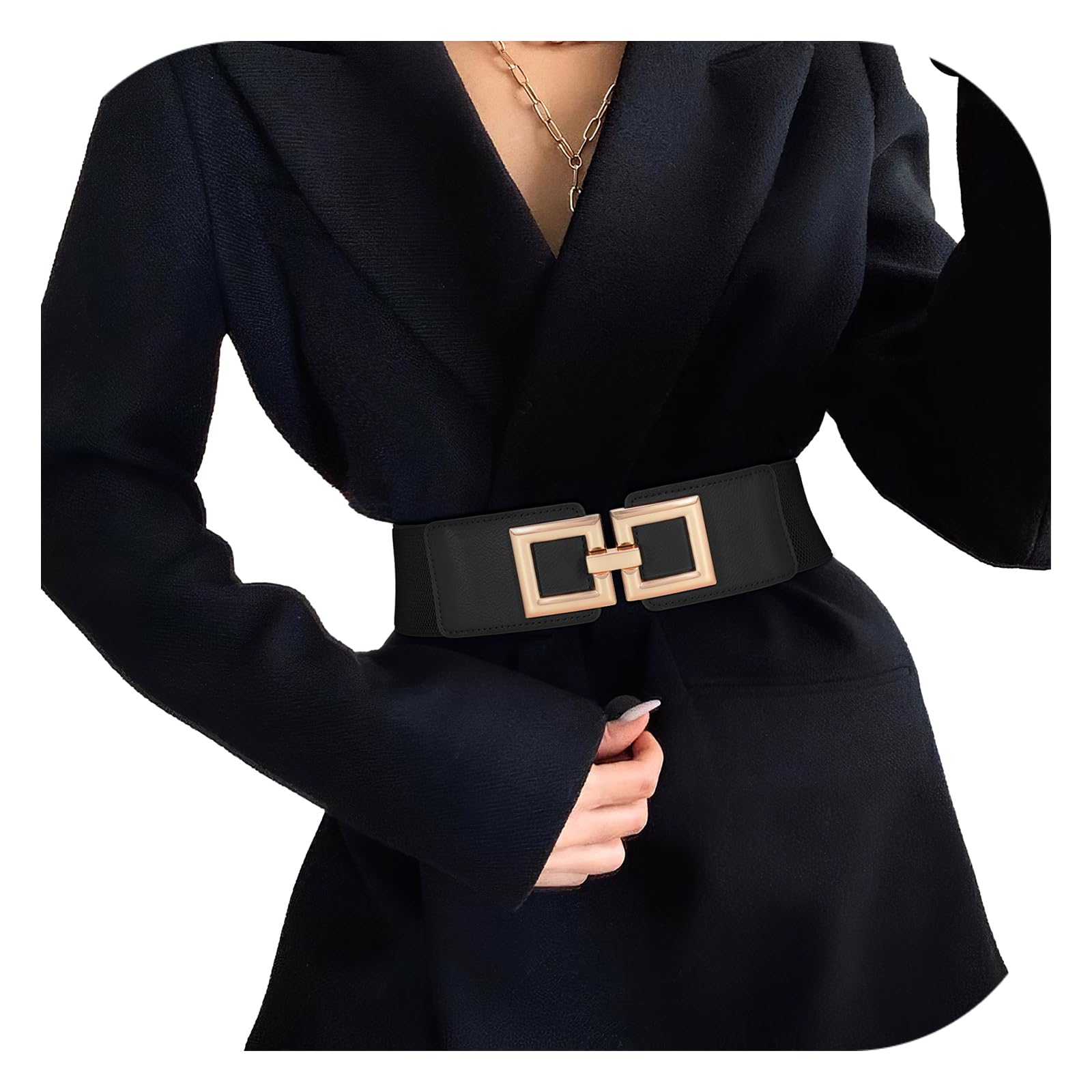 Photo 1 of Wide Belts for Women Fashion Elastic Belt for Dresses Vintage Waist Belt Ladies Stretchy Belt Gold Buckle,black 31"