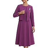 WOMLAYOUT Women's Wedding Guest Suit Dress Two Pieces Sets Formal Sleeveless Dress and Crop Blazer Shrug