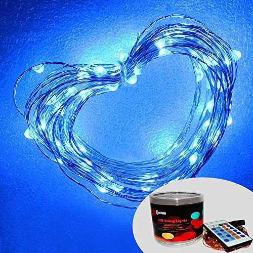 SpiritLED 20ft 120LEDs Blue LED String Lights + 5V Power Adapter + 24-KEY Remote Controller,Cooper Wire Starry Light for Christmas,Wedding and Party Decoration (Blue)