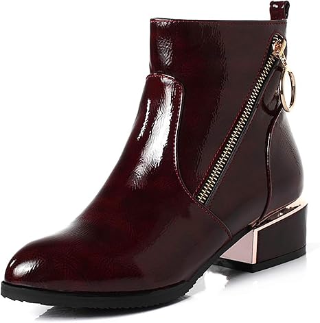 Amazon Co Jp アンクルブーツレディース マーティンブーツ レディースパテントレザーブーツ ジップローフラットヒールロングブーツ 秋冬ウォームブーツ 赤 42eu ホーム キッチン