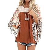 CASURESS Womens Floral Printed 3 4 Sleeve Shirt Batwing Loose Tops Blouses Pullover
