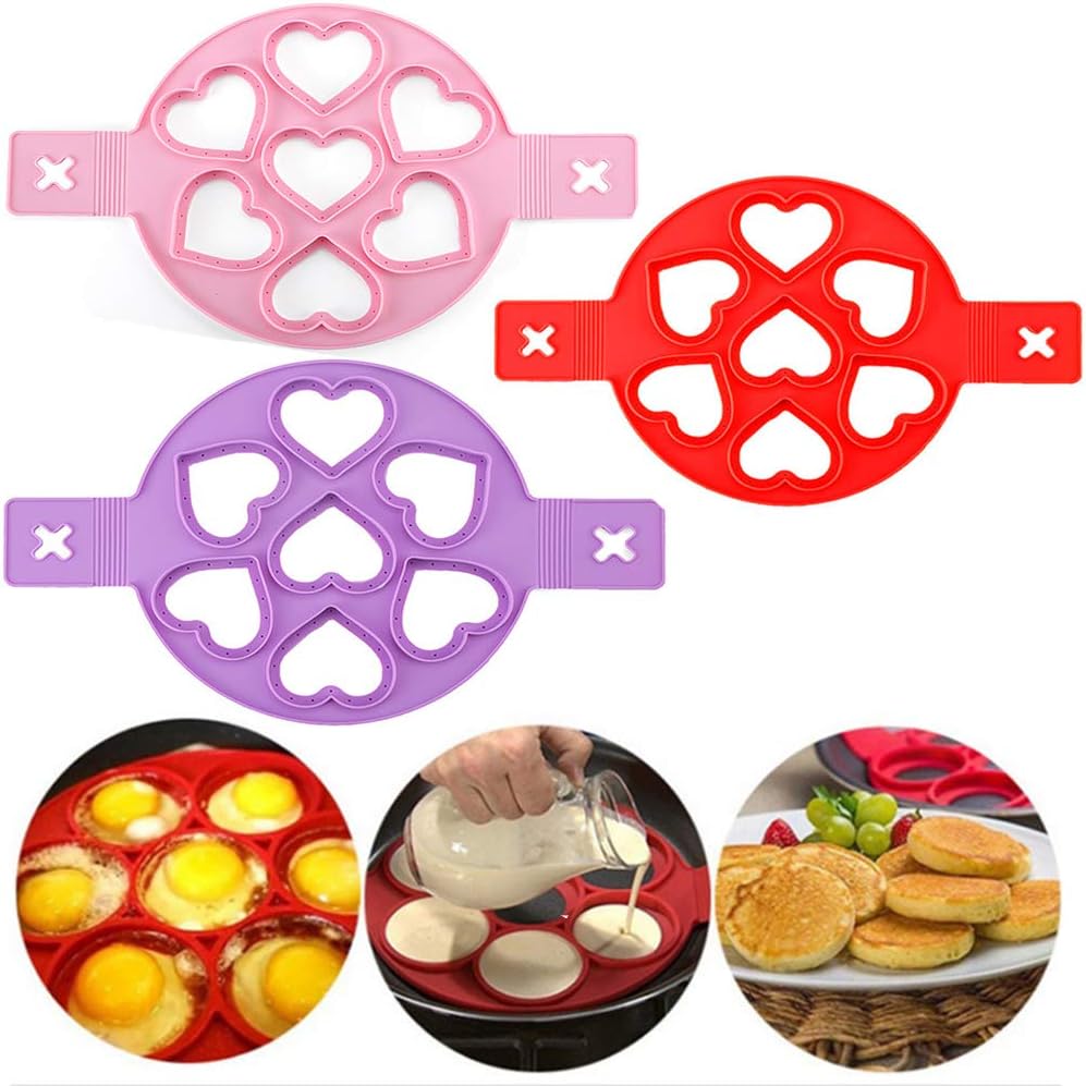 Ovelur Pancake Mold Maker, 3 Pack Upgrade Pancake Molds Ring Fried Baking Mold, Egg Ring Muffin Pancake Mould