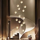 GINSENGLUX 14 Lights Staircase Chandelier for High Ceiling, Dimmable Modern Crystal Raindrop Large Long Hanging Pendant Light