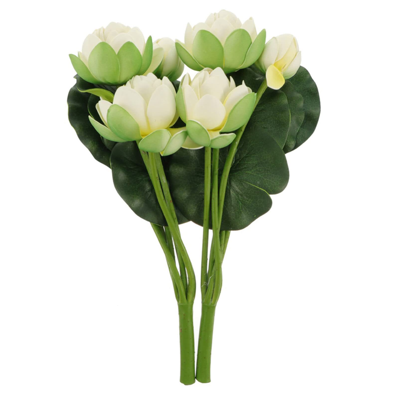 Veemoon 2pcs Artificial Lotus Fake Flower Bouquets Simulation Water Lily Long Stem for Pond Aquarium Wedding Decor White