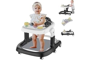 JIESENSE Baby Walker, 4-and-1 Foldable Baby Walker with Wheels, Music, 4-Height Baby Toddler Walker with Foot Pad, Activity Center, Baby Walkers for Baby Girl Boy 6-12 Months