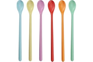 ZZLZX 6PCS Plastic Long Handle Stirring Spoon Set (Red, Orange, Pink, Light Blue, Light Green, Light Yellow) - 8.8 inch Food 