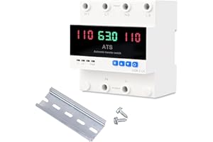 HONGDOUNANGGUO 63A 2P Dual Power Automatic Transfer Switch 110V Adjustable Emergency Generator Transfer Switch with LED Display 50HZ/60HZ ATS for Generator and Backup Power