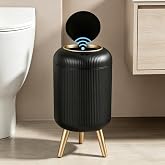 URALFA Motion Sensor Trash Can Bathroom, 3 Gal Automatic Trash Can with Lid | Touchless Sensor Garbage Can with Removable Legs, Smart Waterproof Trash Bin for Bedroom, Office, Restroom, Black and Gold