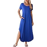 BELAROI Womens Plus Size Maxi Dresses Summer T Shirt Dress Casual Scoop Neck Short Sleeve Long Dress Loose Pockets Split