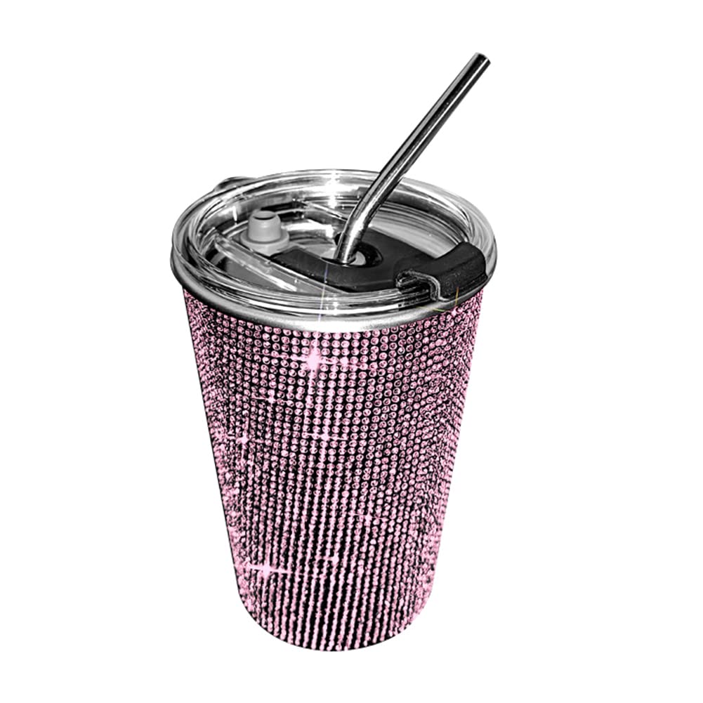Asudaro Stainless Steel Coffee Cup, Crystal Drink Cup Bling Cup Insulated Stainless Steel Travel Tumbler with Straw Water Cup Straight Cup for Home Office