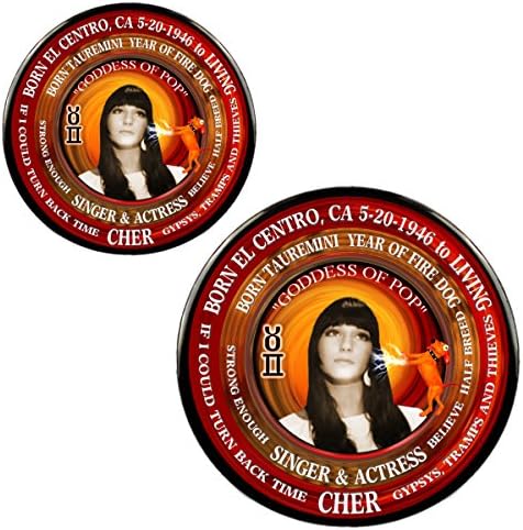Cher Singer 3" Magnet + 2.25" Pin, Astrology Taurus Gemini Cusp Zodiac Fire Dog