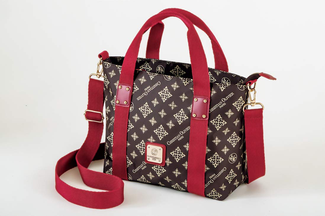 CHRISTIAN OLIVIER PARIS Chocolat×Rouge クリスチャン・オリビエ・パリのモノグラム柄ショルダーバッグ(ブラウン×レッド)