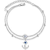 YFN Anchor Bracelets 925 Sterling Silver Anchor and Ship Wheel Layered Bracelet Nautical Sailor Jewelry Gifts for Women