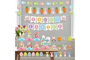 31 PCS Easter Bunny Banner, FUNCYboo Happy Easter Banner Easter Decorations for Home Easter Garland School Classroom Party