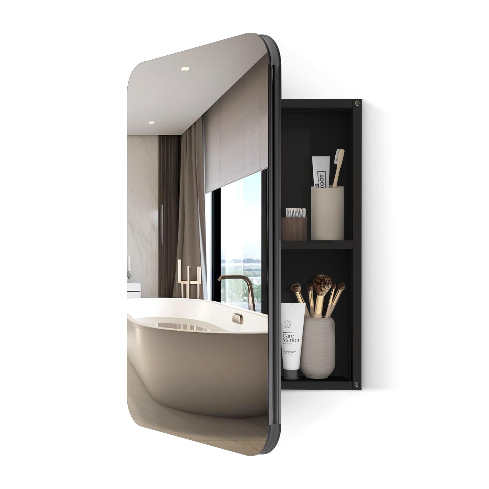 LALAHOO 24x16 Inch Bathroom Medicine Cabinet Black Aluminium Profiles ...