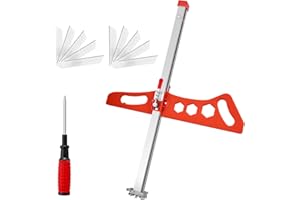 SakerPlus Foldable Drywall Cutting Tool,Cuts 1/4"& 3/8"& 1/2" Boards,Portable Gypsum Board Cutter Laser-Etched Dual Scale for Home Renovation,Drywall Projects with 10pcs Blades (Dual Positioning Red)