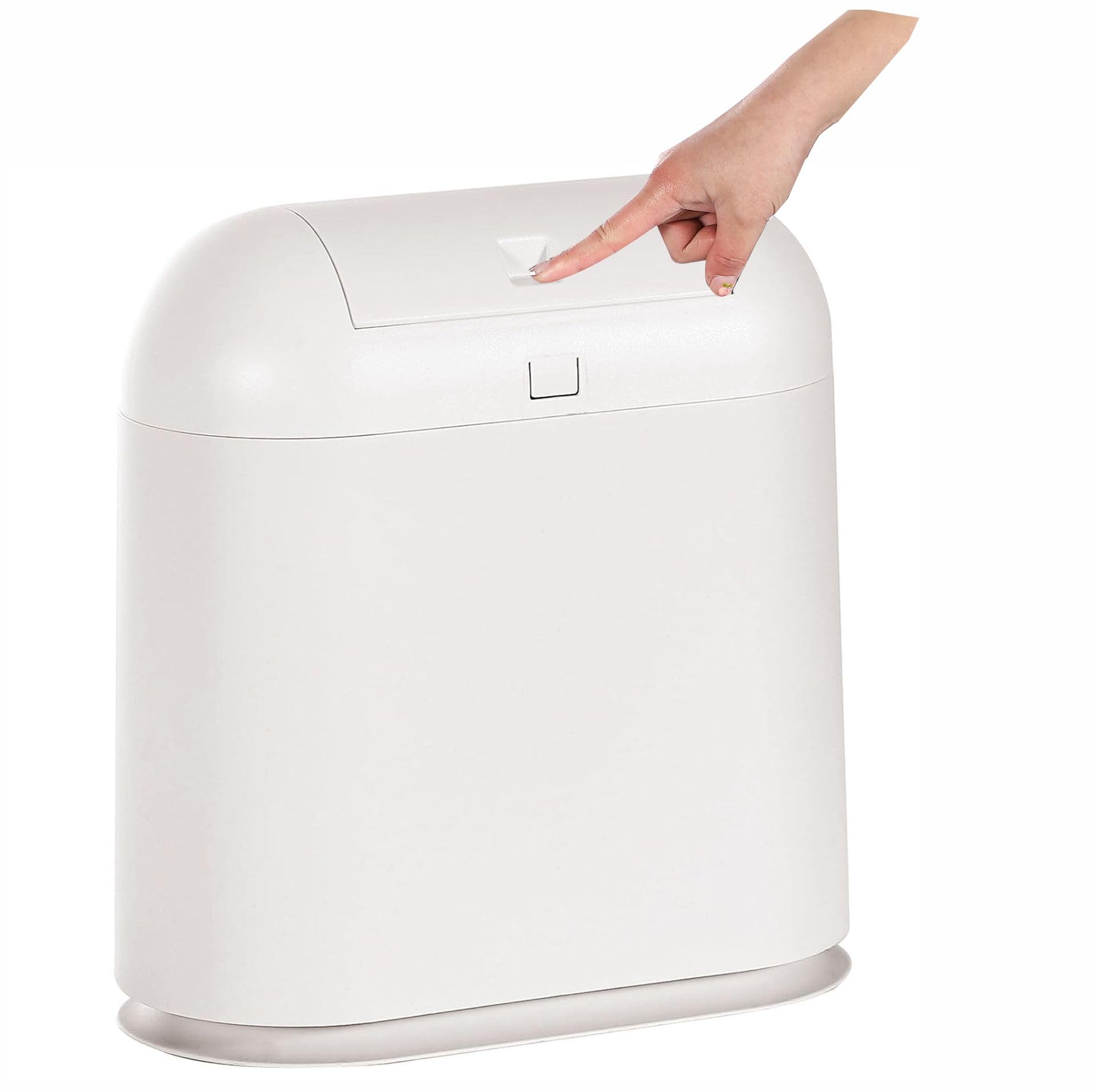 Photo 1 of 10 Liter Plastic Trash Can With Press Top Lid for Bathroom,White 2.6 Gallon Dog Proof Garbage Can,Narrow Toilet Waste Basket and Covered Wastebasket for Room Bedroom Kitchen,Office and Dorm,Pack of 1