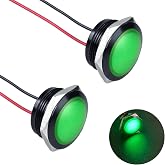 DMWD 2Pcs 22mm 12-24V AC/DC Metal Indicator Light, Waterproof IP67 Single lamp LED Pilot Lamp Raised Head with Wire for Car Truck Boat(Green LED) Black Anodized Shell