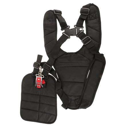 Doppel Tragegurt Schultergurt Riemen aus Nylon, mit Gepolsterte Für Rasenmäher Freischneider Motorsense (Schwarz)