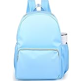 Cunno 1 Piece Nylon Backpack Kids School Backpack for Toddler Girls Boys Plain Waterproof Preppy Bookbags Travel for Student (Blue)