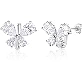 MDFUN Butterfly Earrings 18K White Gold Plated CZ Stud Earrings for Women Teardrop Cubic Zirconia Earrings Jewelry Gift