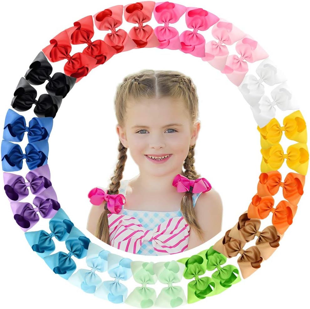 CHLONG 30pcs 4 Inches Grosgrain Ribbon Hair Bow Clips Set for Girls Toddlers Kids Teens 15 Color (4inch-30pcs)
