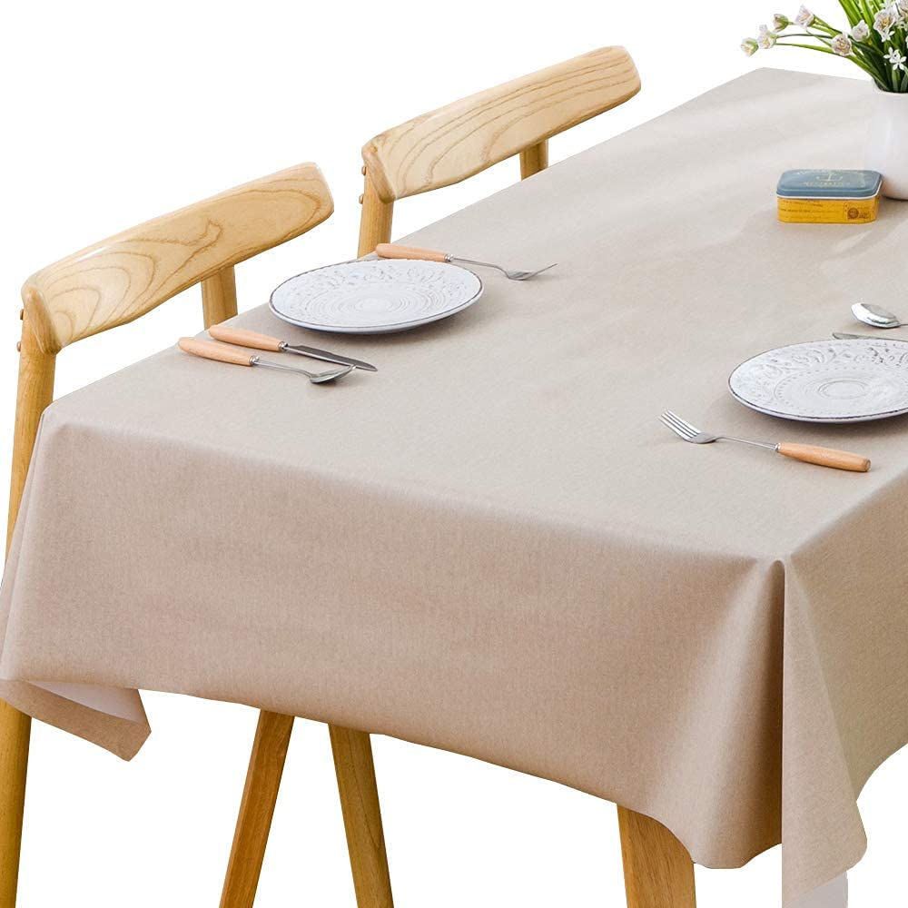 Plenmor Table Cloth Wipeable Tablecloth PVC Plastic Wipe Clean Waterproof Rectangular Table Cover Protector for Kitchen Picnic Outdoor Indoor (137x215 cm, Beige-2)