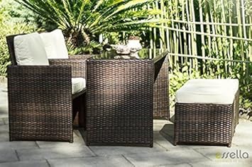 essella Polyrattan Essgruppe Vienna 2er in Bicolor-Braun