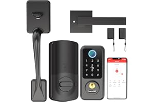 Hornbill Smart Lock with Front Door Handle Set - Keyless Entry Door Lock with Handleset - Smart Deadbolt Door Lock for Front Door - Bluetooth Door Lock with Keypad - Fingerprint Biometric Auto Lock