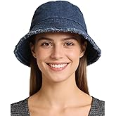 Unisex Bucket Hat Washed Jean Denim Bucket Cap Adjustable Frayed Sun Hats for Women Travel Summer Outdoor Fisherman Cap