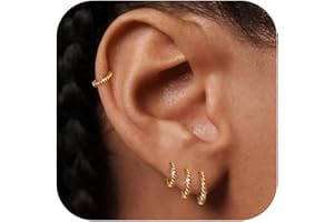 Gokeey Small Gold Huggie Hoop Earrings Set for Women 14K Real Gold Plated Hypoallergenic Lightweight Earrings for Sensitive Ears Everyday Earrings for Cartilage Piercings Jewelry for Women Gifts 6mm/8mm/10mm/12mm(4 Pair)