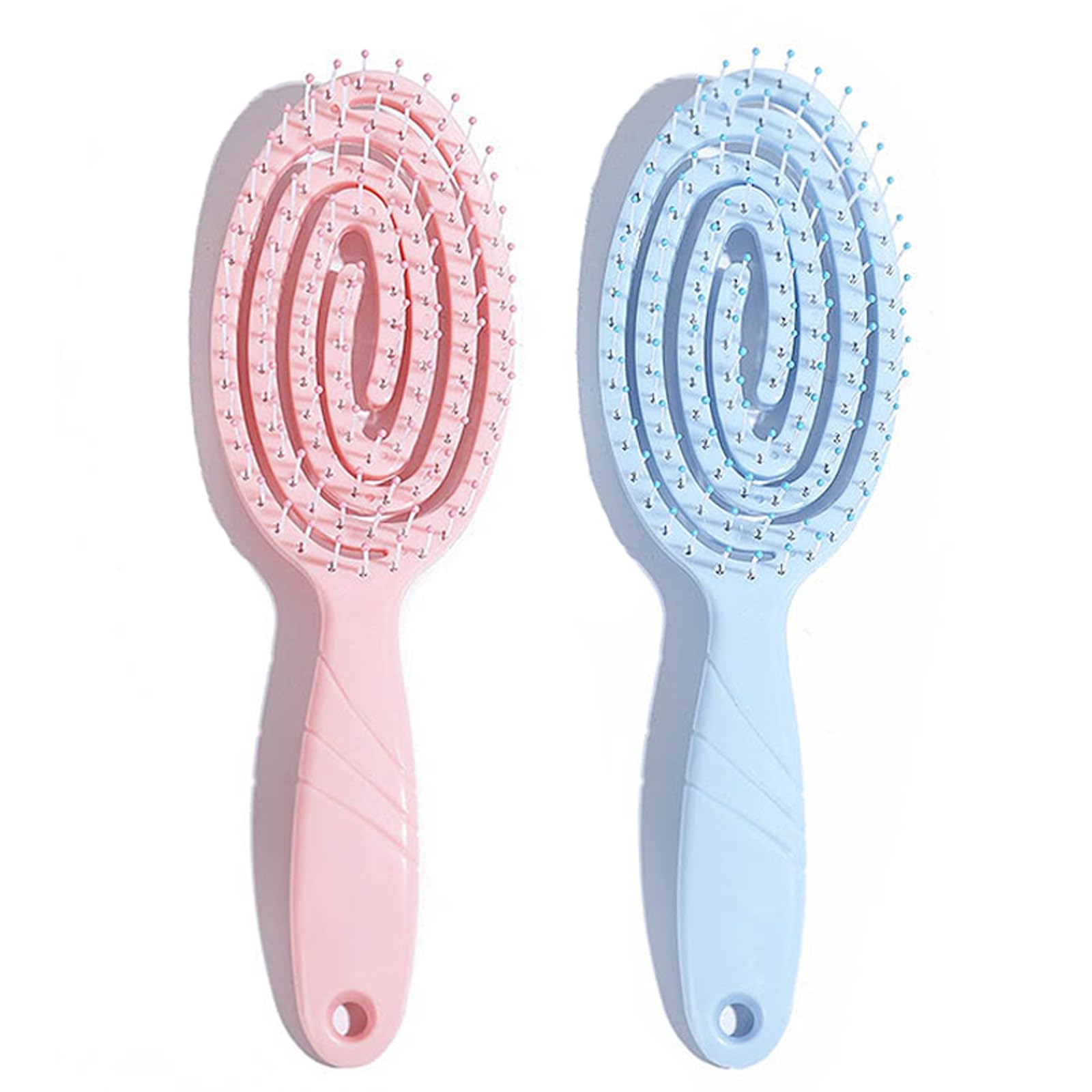 mercham 2 PCS Detangle Hair Brush for Girls & Kids, Hairbrush with Soft Bristles for Curly, Straight, Wet and Dry Hair Hair, Glide Through Tangles Knots with Ease, Bio Friendly (Pink, Blue)