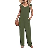 LILBETTER Summer Dressy Jumpsuits for Women One Piece Cap Sleeve Casual Outfits Overalls Wide Leg Rompers with Pockets