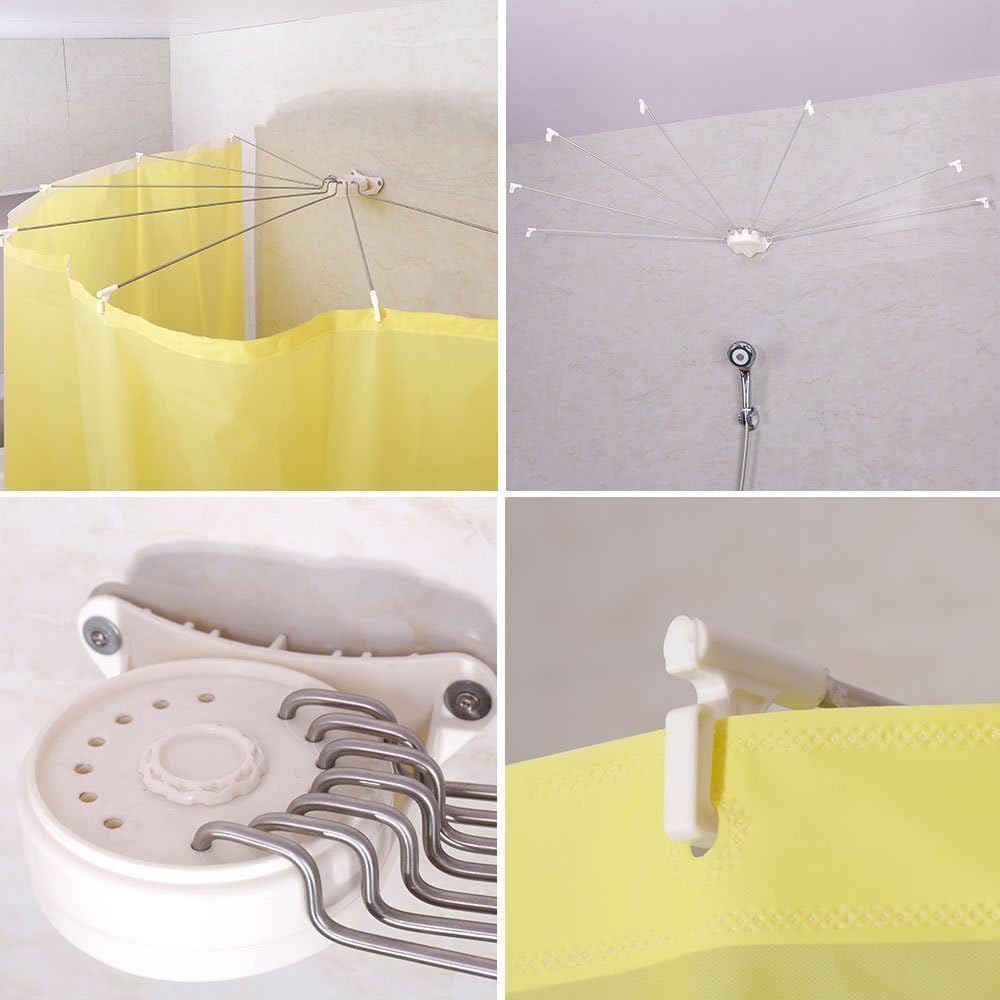 BAOYOUNI Foldable Wall Mounted Shower Curtain Rod Space Saver Stainless ...