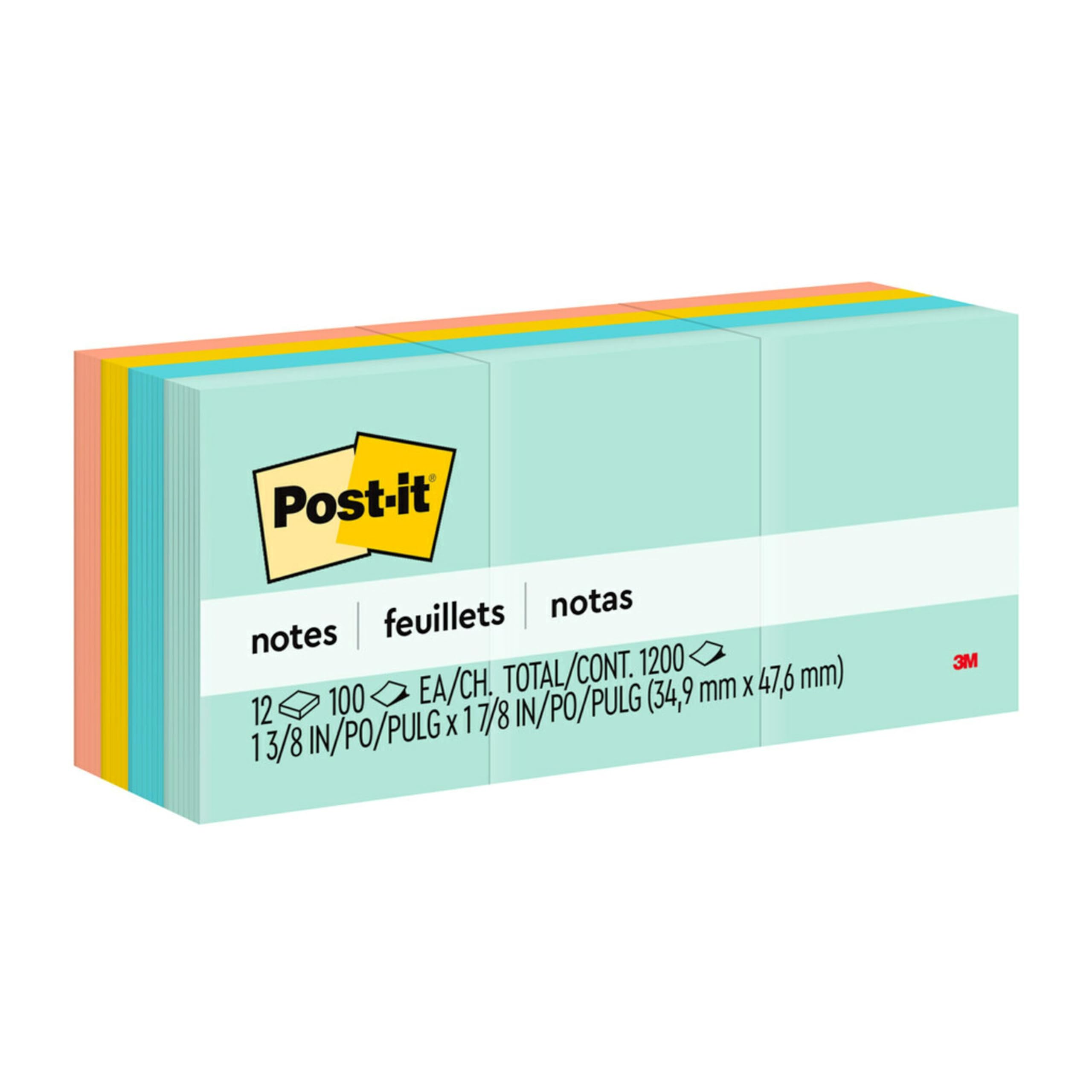 Photo 1 of Post-it Notes, 1 3/8 in x 1 7/8 in, 12 Sticky Note Pads, 100 Sheets per Pad, Beachside Café Collection, School Supplies and Office Products