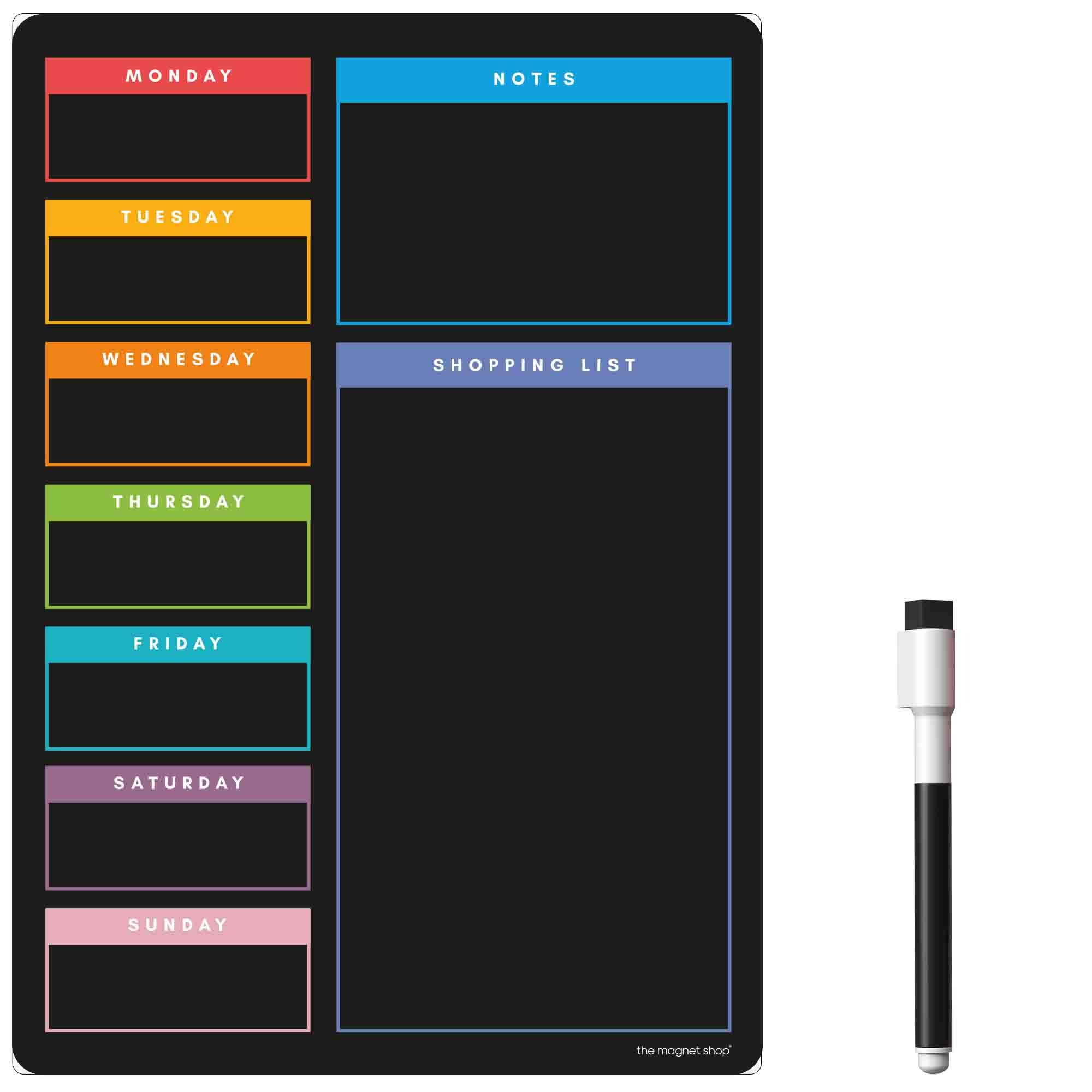 TMS Magnetic Weekly Planner and Dry Wipe Pen, Meal Planner and Shopping List, Fridge Whiteboard for Meal Prep, Notes and Reminders, Daily Plan - Dry Erase Memo Board, Kitchen or Office