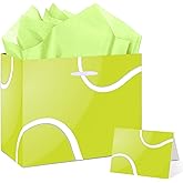 Tennis Party Gift Bag - Large Gift Wrap Bags with Tissue Paper, Greeting Card Decorations for Sports Party Favors, Tennis Themed Birthday Goodie Gifts, Treat Wrapping Bags for Men, Kids, Team Supplies