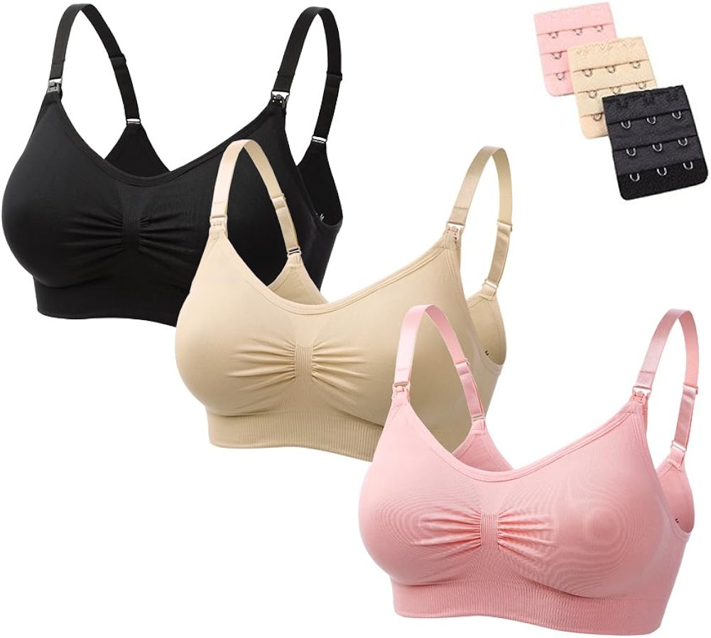 DRESHOW Women's 3 Pack Maternity Bra Seamless Nursing Comfort Push Up