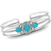 DOLIOX Genuine 3 Turquoise Stone Bracelet, Sterling Silver Boho Adjustable Bangle Cuff Native American Vintage Jewelry for Women, Fit for 6.5 7 7.5 Inches