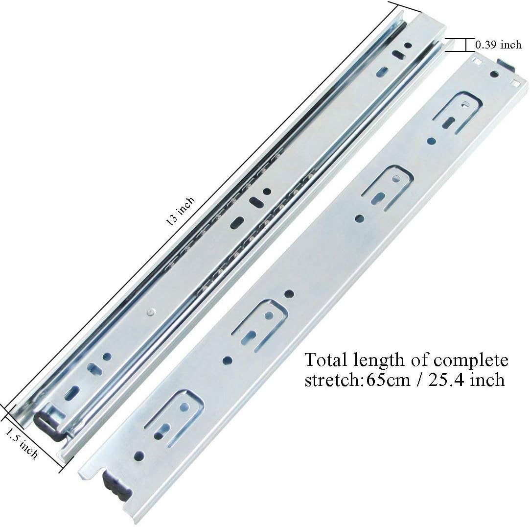 2 Pcs Silver Tone Ball Bearing 13 Inch 3 Sections Slide Track