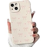 NITITOP Compatible with iPhone 13 Case Cute Aesthetic Bow Ribbon Love Heart Pattern Design for Women Girls Soft TPU Bowknot White Back Shockproof Protective Phone Cover - Pink