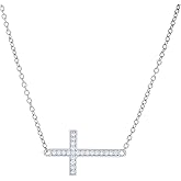 Jewels By Lux Sterling Silver Womens Cubic-Zirconia Sideways Cross Religious Charm Necklace Size 16 + 1.5 Inches